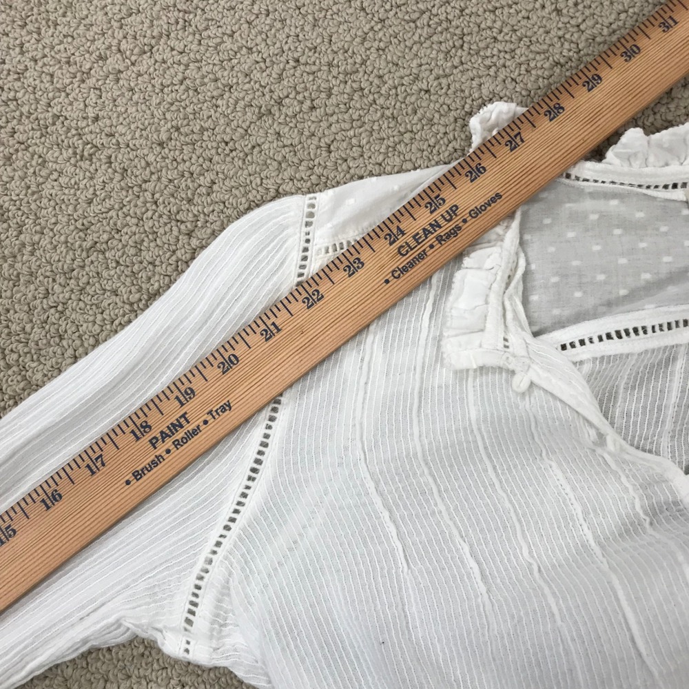 Faherty White Organic Cotton Pintuck Ruffle Blouse Swiss Dot Lace Top Small - Picture 6 of 7